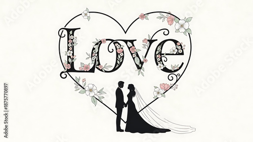 Valentine's Day A romantic vector illustration of a couple in love with a heart and flowers