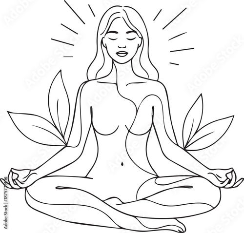 Serene woman meditating in lotus pose, radiating spiritual energy and tranquility