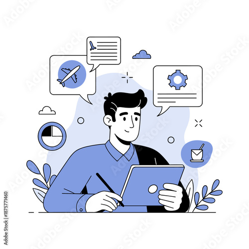 Young caucasian male using digital tablet for work and communication