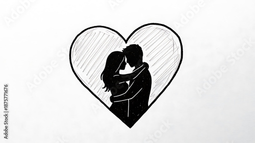 Valentine's Day A minimalist vector illustration of a couple embracing inside a heart