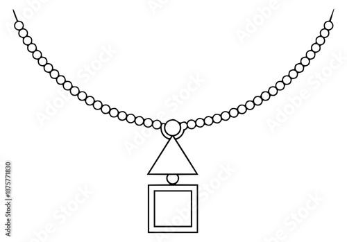 Line art illustration of a necklace depicting a pendant with geometric shapes for fashion and jewelry