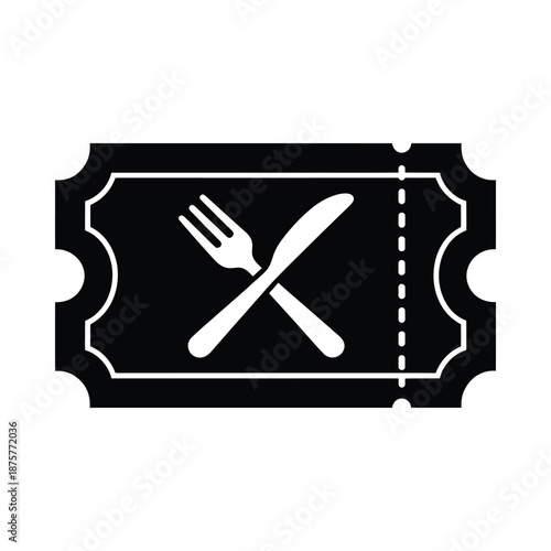 black ticket icon with white fork and knife crossed