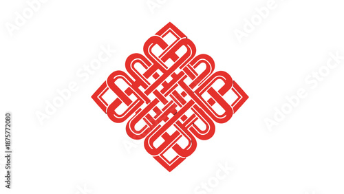 Red Chinese knot symbol on white background.