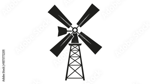 Simple black and white illustration of a traditional windmill.