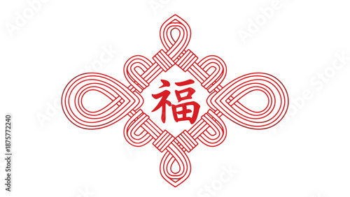 Chinese character for good fortune in red ornate design.