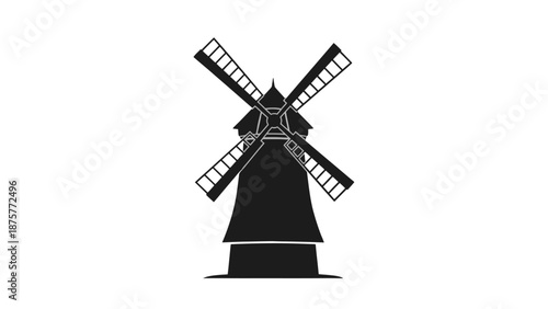 Black silhouette of a traditional windmill with four blades.