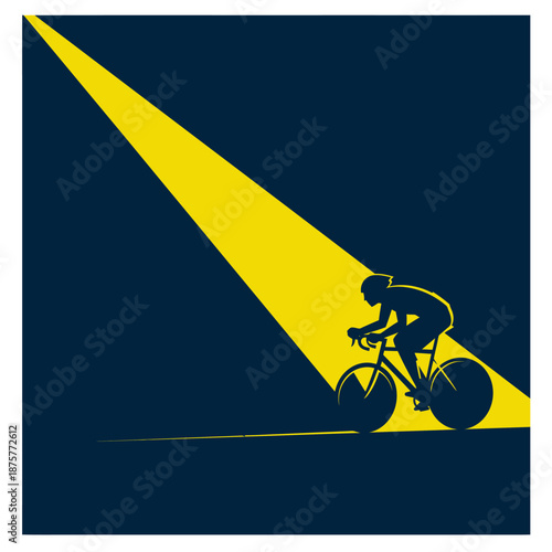 Cyclist in yellow spotlight: minimalistic silhouette on bicycle