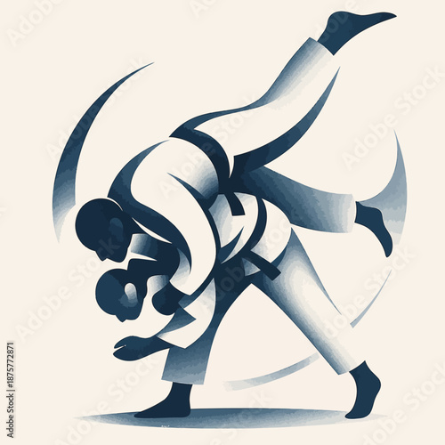 Dynamic judo throw in modern silhouette style