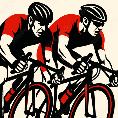 Dynamic cyclists: bold athletic racing in red and black silhouette design