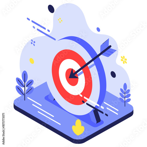 Target with arrow in center on blue background with abstract design
