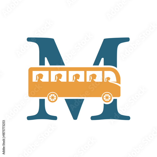 Initial Bus Travel Logo Combine With Letter M Vector Template