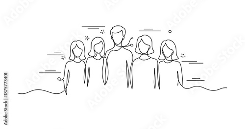 Line drawing of group of young adults. No editable strokes