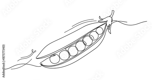 Minimalist line art of pea pod with peas hidden inside. No editable strokes