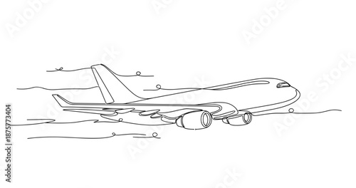 Continuous line drawing of airplane in flight. No editable strokes