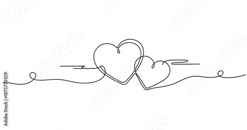 Continuous line drawing of two interlocking hearts minimalist design. No editable strokes