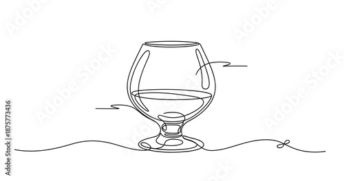 Minimalist one-line drawing of brandy glass on white background. No editable strokes