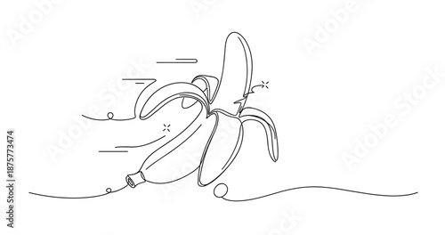 Creative line art of banana transforming into plastic bottle. No editable strokes