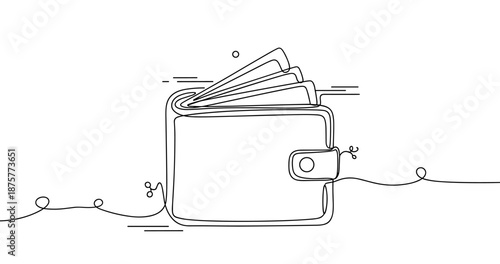 One-line art of wallet with money in minimalist design, no editable stroke