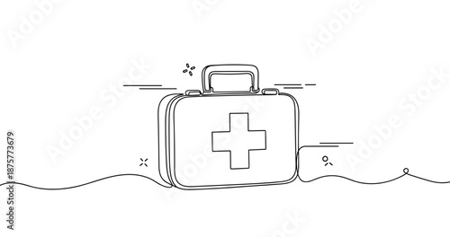 Minimalist first aid kit illustration with medical cross symbol, no editable stroke