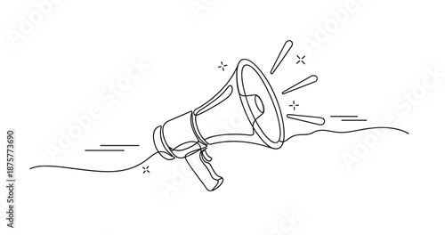 Lineart megaphone icon with sound lines and simple design elements, no editable stroke