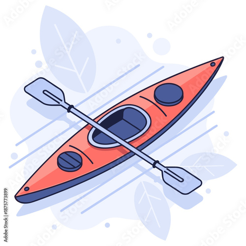 Illustration of red kayak with double paddle on abstract background