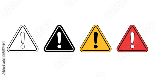 Set of four warning and exclamation triangular traffic signs isolated