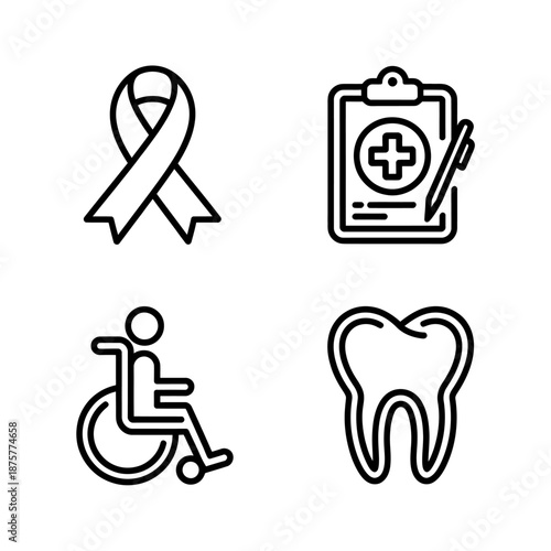 Set of medical and accessibility icons isolated on transparent background