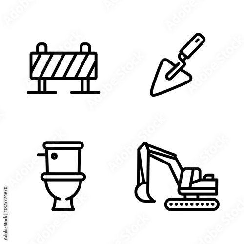Set of industrial and construction equipment icons isolated