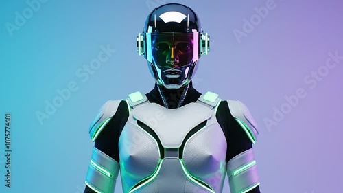Futuristic Cyborg Portrait High Tech Robot in Glowing White Armor Science Fiction Aesthetic Artificial Intelligence Concept Design