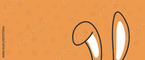 Cute minimalist vector illustration of white bunny ears peeking on a vibrant orange background, ideal for Easter holiday greeting cards and spring promotions.