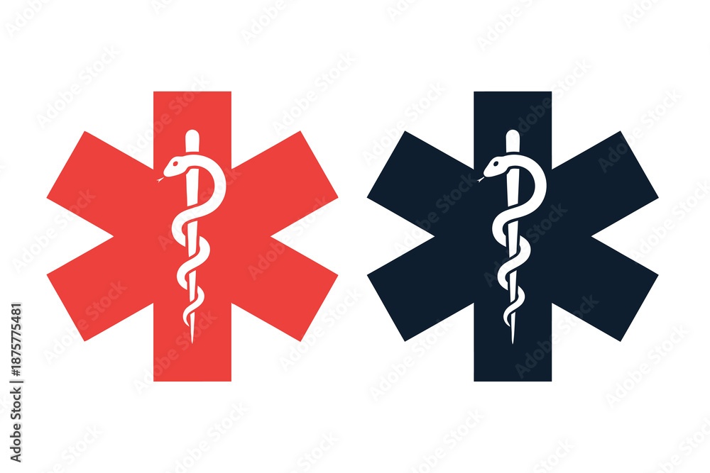 Obraz premium Red and black medical star of life symbols on for medical concepts