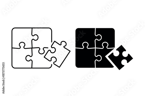 Black and white puzzle pieces connecting and disconnecting each other