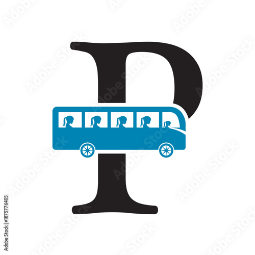 Initial Bus Travel Logo Combine With Letter P Vector Template
