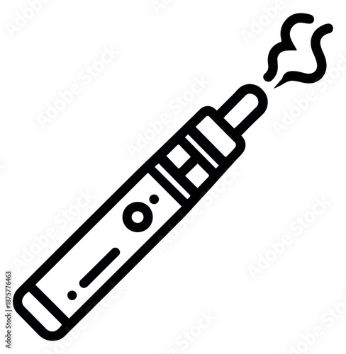 Line art illustration of a vape pen depicting vapor emission for lifestyle and addiction concepts