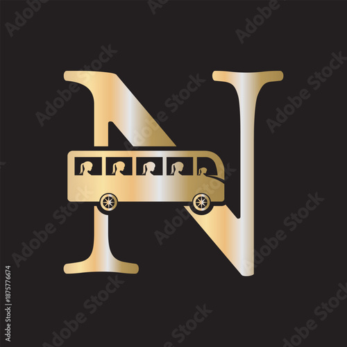 Initial Bus Travel Logo Combine With Letter N Vector Template