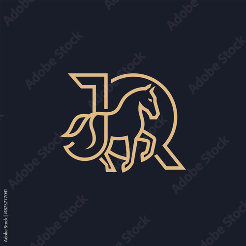Stylish JQ or QJ Horse Monogram Logo Design