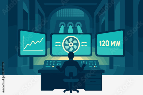 Power plant control room monitoring with energy data and graphs
