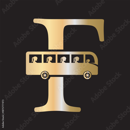 Initial Bus Travel Logo Combine With Letter F Vector Template