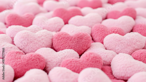 Pink fluffy plush heart shaped toys perfect for Valentine’s Day gifts or romantic decor. Love concept.