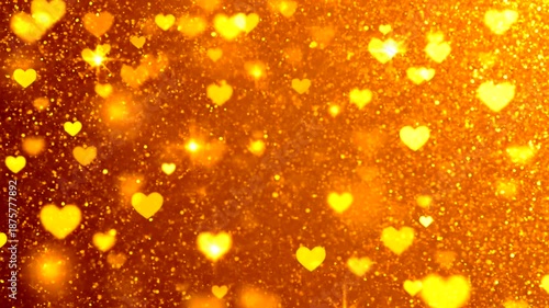 Abstract golden heart bokeh background, perfect for romantic and celebratory designs, creating a festive and loving atmosphere.
