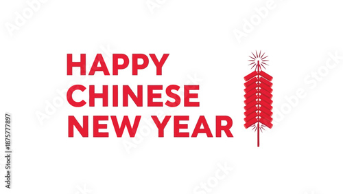 Happy chinese new year greeting with red firework illustration on white background