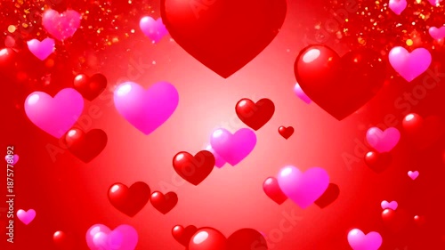 Vibrant red and pink hearts floating on a gradient background, symbolizing love and romance.