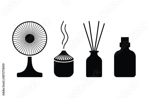 Home Comfort and Aromatherapy Icons with Fan and Scent Diffuser