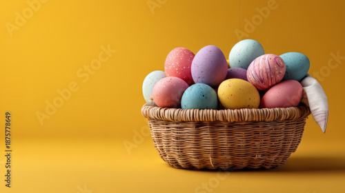 Wallpaper Mural Colorful Easter Eggs Woven Basket Yellow Background Full Torontodigital.ca