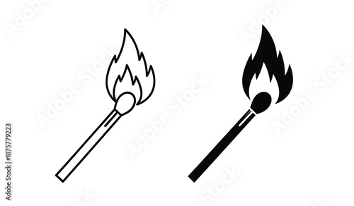 Vector illustration of two matchsticks with flames in black and white