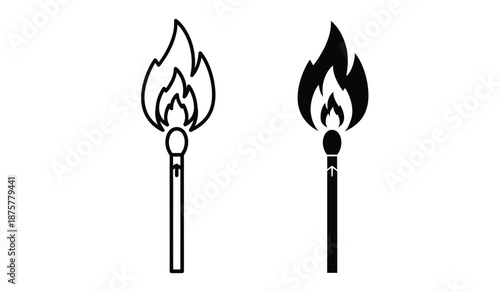 Two black and white matchstick flame icons on a pure
