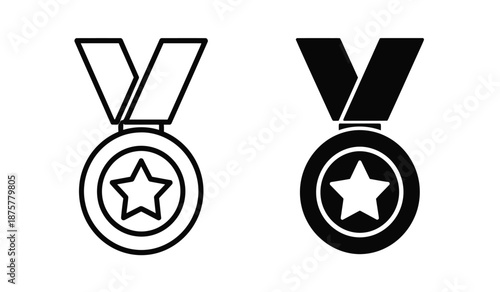 Two star shaped medals with ribbons in black and white colors