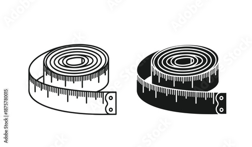 Two flexible measuring tapes in black and white on a pure for measurement and design purposes