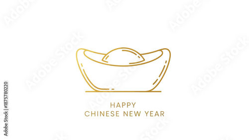 Golden ingot line art for chinese new year celebration with festive greeting