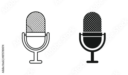 Two microphone icons in black and white on isolated for audio or podcast concepts